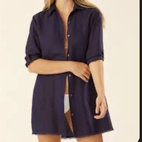 NWT Salty Lemon Black Button-Up Swim Cover Shirt Dress - Picture 1 of 4